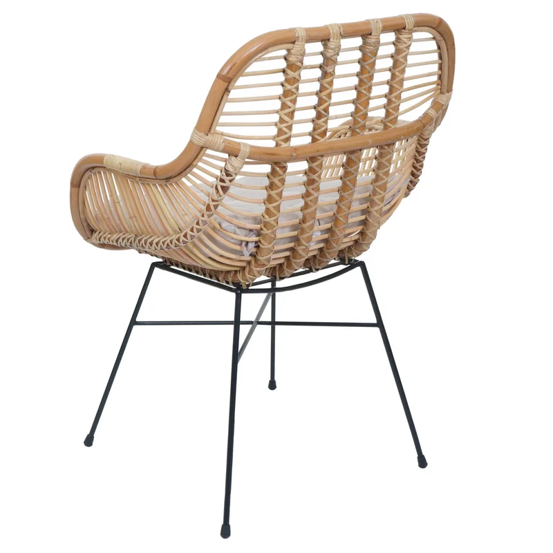 Chaise de salle à manger en rotin Kubu naturel avec coussin crème avec accoudoirs et structure métal style naturel bohème moderne 04_0009161