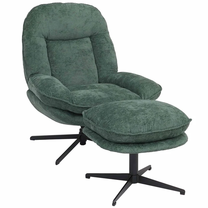 Fauteuil relax TV avec repose-pieds pivotant avec suspension confort exceptionnel structure métal et revêtement chenille vert 04_0009037