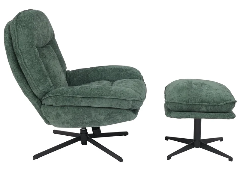 Fauteuil relax TV avec repose-pieds pivotant avec suspension confort exceptionnel structure métal et revêtement chenille vert 04_0009037