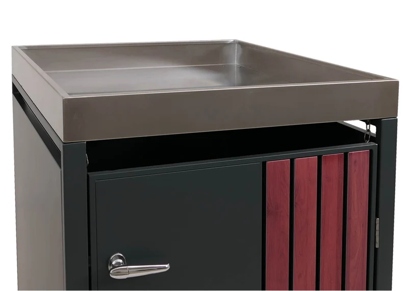 Cache-poubelle extérieur avec bac à plantes pour 1 bac 80 à 240 L abri poubelle en acier anthracite effet bois foncé 68 x 84 x 125 cm 04_0009338