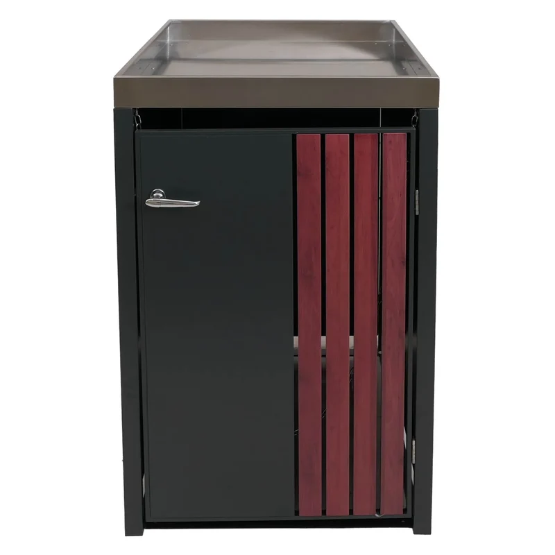 Cache-poubelle extérieur avec bac à plantes pour 1 bac 80 à 240 L abri poubelle en acier anthracite effet bois foncé 68 x 84 x 125 cm 04_0009338