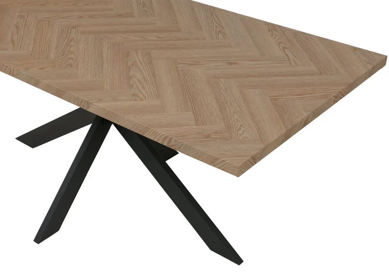 Table de salle à manger industrielle 180 cm effet chêne clair avec pieds métal pour 6 à 8 personnes 04_0009258