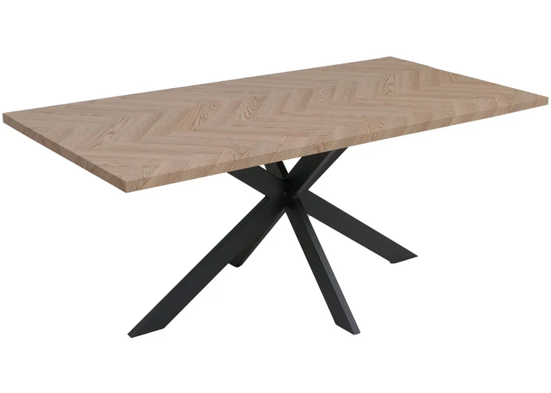 Table de salle à manger industrielle 180 cm effet chêne clair avec pieds métal pour 6 à 8 personnes 04_0009258