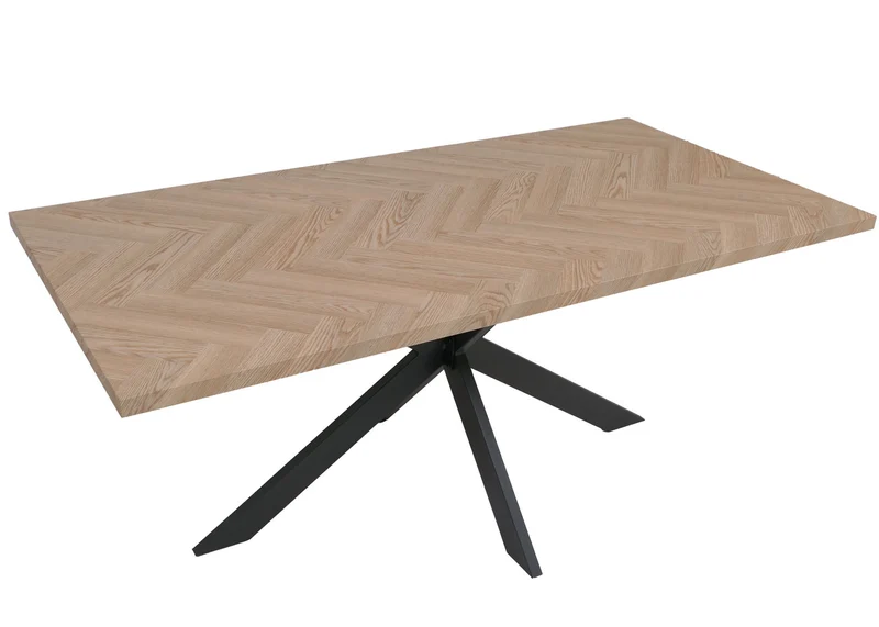 Table de salle à manger industrielle 180 cm effet chêne clair avec pieds métal pour 6 à 8 personnes 04_0009258