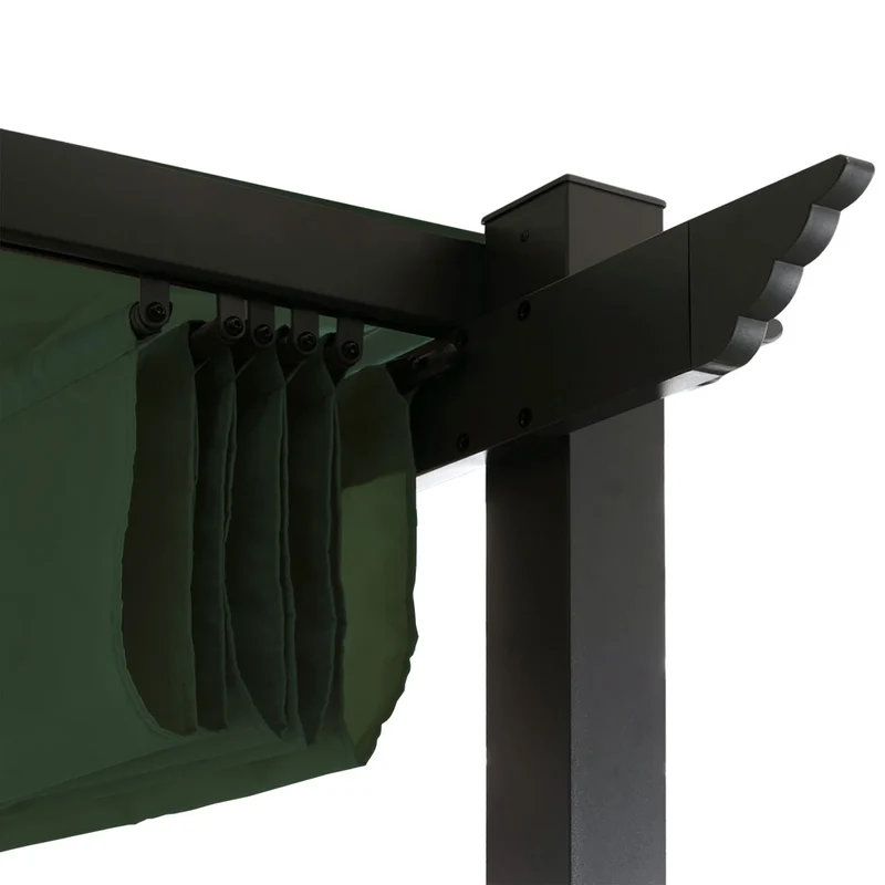 Pergola aluminium pavillon de jardin terrasse 3x3 m avec toit coulissant réglable structure 8 cm tissu polyester UV50+ vert 04_0009719