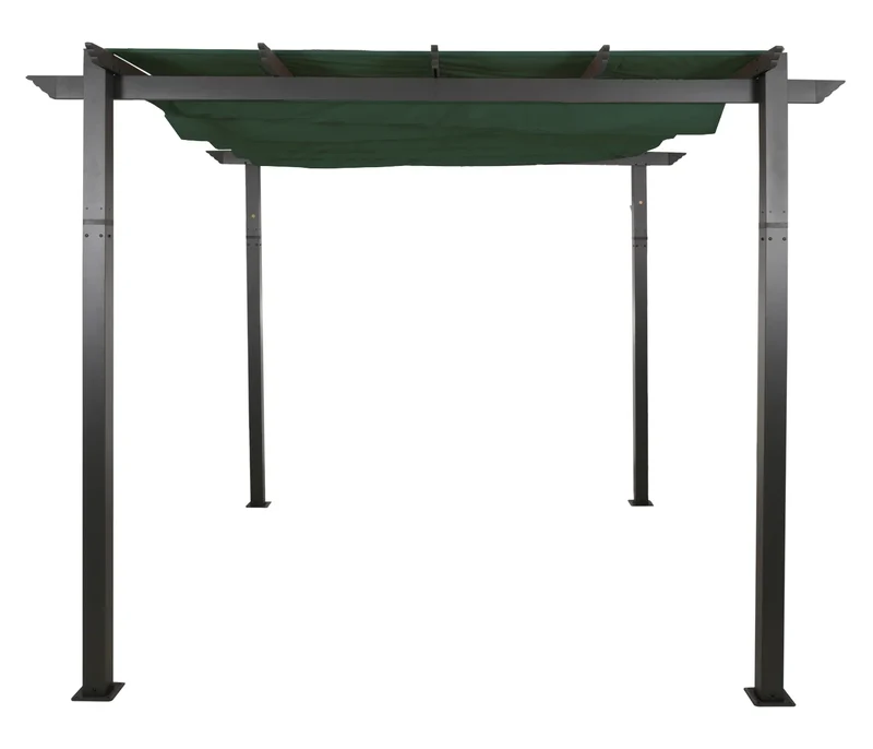Pergola aluminium pavillon de jardin terrasse 3x3 m avec toit coulissant réglable structure 8 cm tissu polyester UV50+ vert 04_0009719