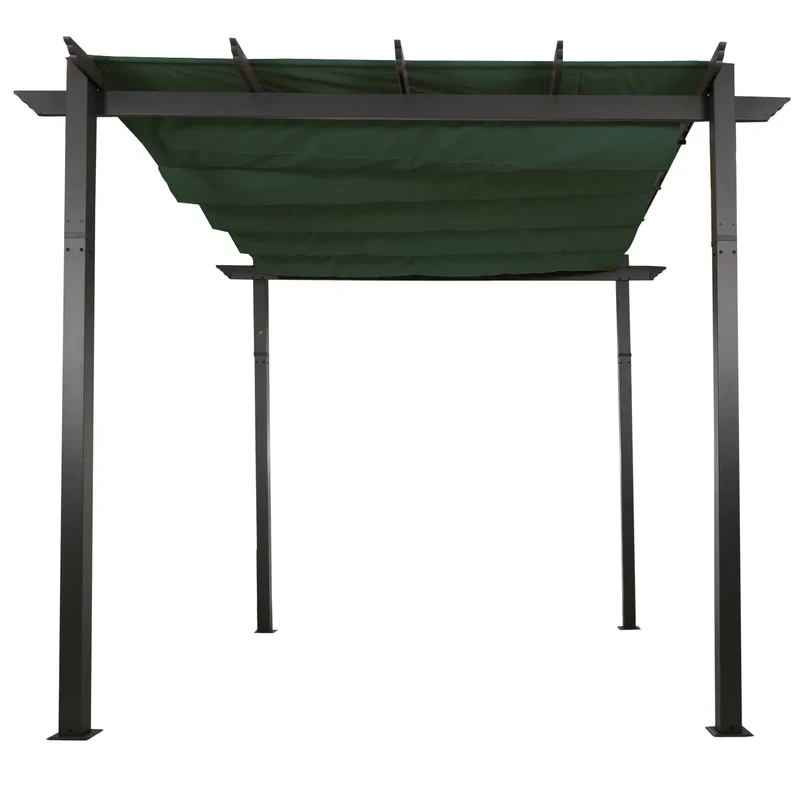 Pergola aluminium pavillon de jardin terrasse 3x3 m avec toit coulissant réglable structure 8 cm tissu polyester UV50+ vert 04_0009719