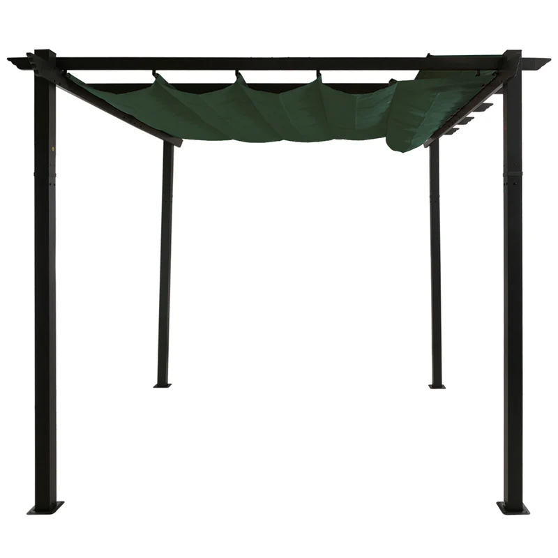 Pergola aluminium pavillon de jardin terrasse 3x3 m avec toit coulissant réglable structure 8 cm tissu polyester UV50+ vert 04_0009719