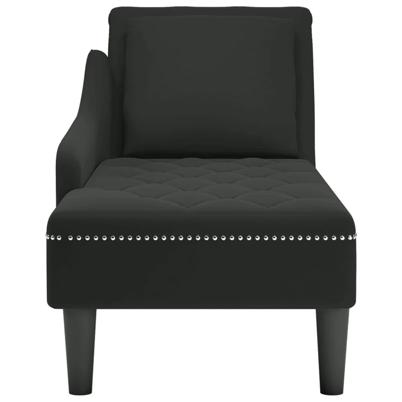 Méridienne chaise longue canapé pour intérieur avec coussin et accoudoir droit en velours noir DEC026261