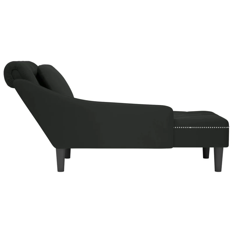 Méridienne chaise longue canapé pour intérieur avec coussin et accoudoir droit en velours noir DEC026261