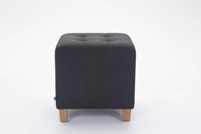 Tabouret bas repose-pieds pouf capitonné en tissu gris foncé pieds en bois 45x46 cm 10_0000060