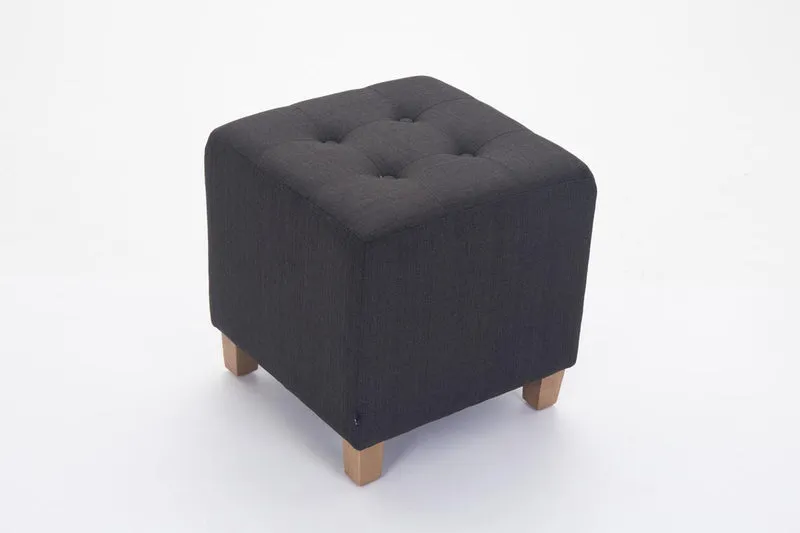 Tabouret bas repose-pieds pouf capitonné en tissu gris foncé pieds en bois 45x46 cm 10_0000060