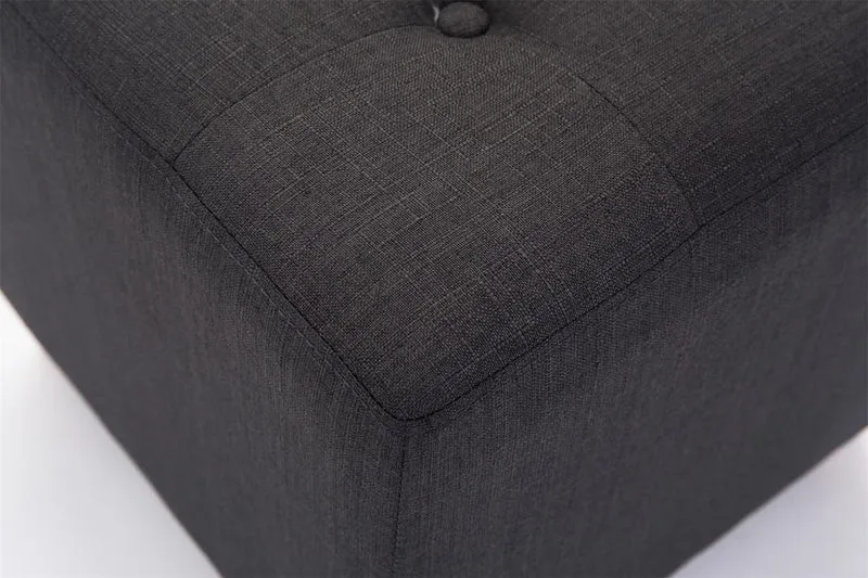 Tabouret bas repose-pieds pouf capitonné en tissu gris foncé pieds en bois 45x46 cm 10_0000060