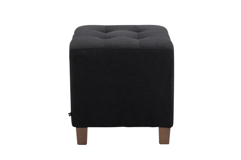 Tabouret bas repose-pieds pouf capitonné en tissu noir pieds en bois 45x46 cm 10_0000162