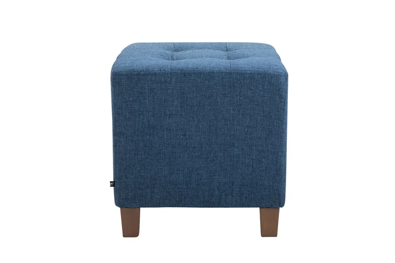 Tabouret bas repose-pieds pouf capitonné en tissu bleu pieds en bois 45x46 cm 10_0000158