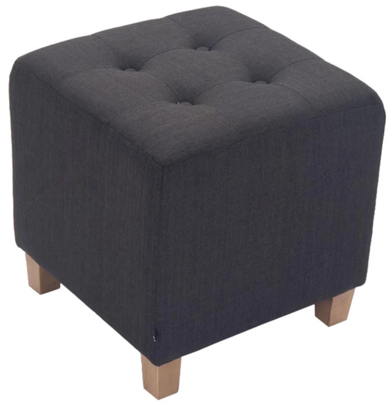 Lot de 2 poufs carrés en tissu gris foncé avec pieds en bois 45x45 cm – Assise capitonnée élégante 10_0006363