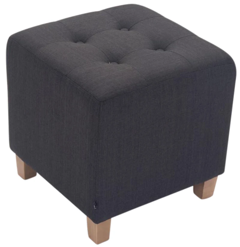 Lot de 2 poufs carrés en tissu gris foncé avec pieds en bois 45x45 cm – Assise capitonnée élégante 10_0006363