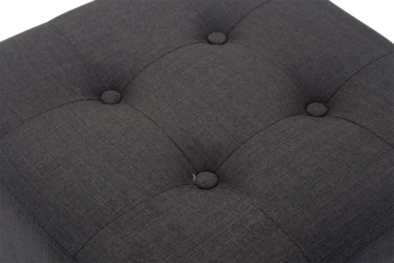 Lot de 2 poufs carrés en tissu gris foncé avec pieds en bois 45x45 cm – Assise capitonnée élégante 10_0006363