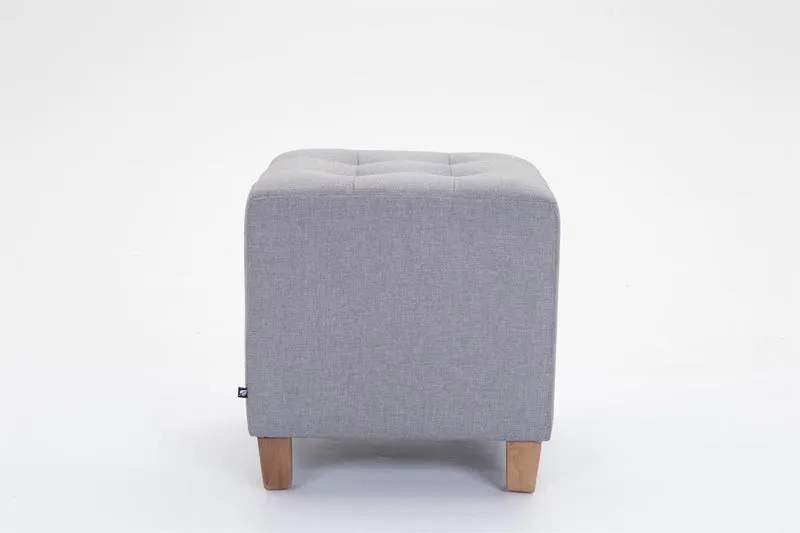 Tabouret bas repose-pieds pouf capitonné en tissu gris clair pieds en bois 45x46 cm 10_0000061