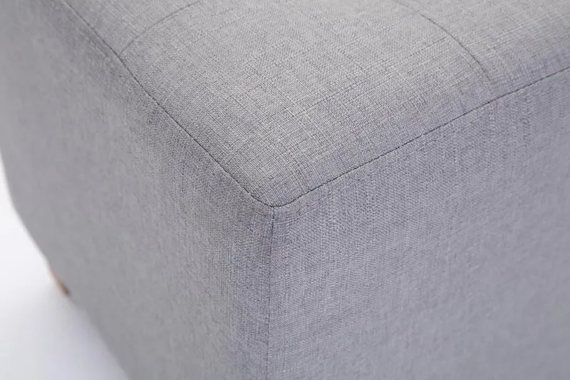 Tabouret bas repose-pieds pouf capitonné en tissu gris clair pieds en bois 45x46 cm 10_0000061
