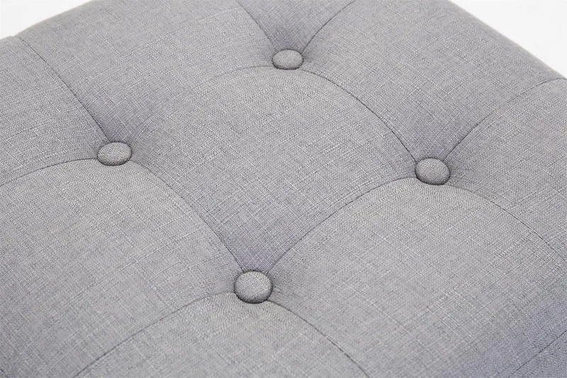 Tabouret bas repose-pieds pouf capitonné en tissu gris clair pieds en bois 45x46 cm 10_0000061