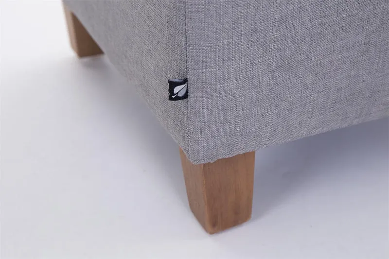 Tabouret bas repose-pieds pouf capitonné en tissu gris clair pieds en bois 45x46 cm 10_0000061