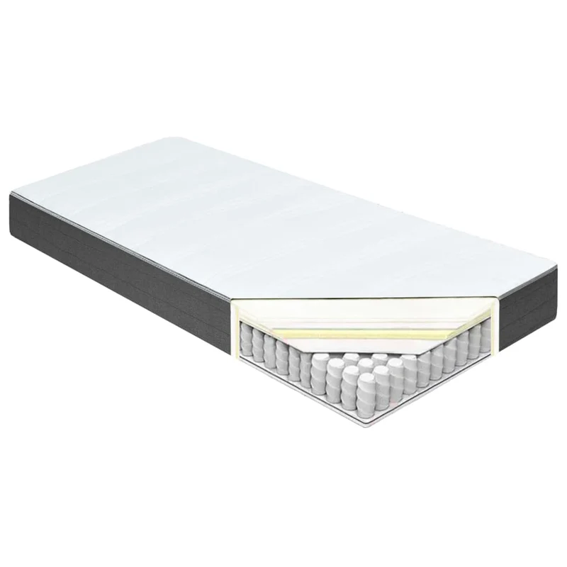 Sommier à lattes sur pieds cadre de lit avec matelas et surmatelas 180x200 cm tissu gris foncé TDL0208052