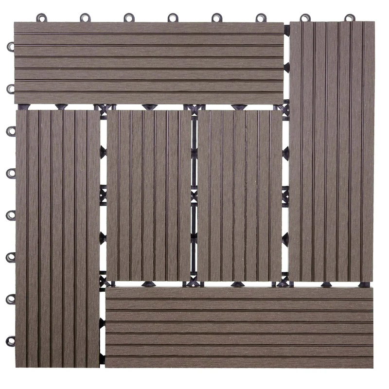 Carrelage de sol WPC balcon terrasse aspect bois 11 pièces 30x30cm 1m² décalage en teck couleur café 04_0005437
