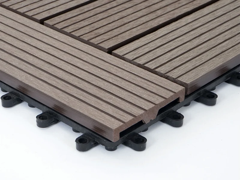 Carrelage de sol WPC balcon terrasse aspect bois 11 pièces 30x30cm 1m² décalage en teck couleur café 04_0005437
