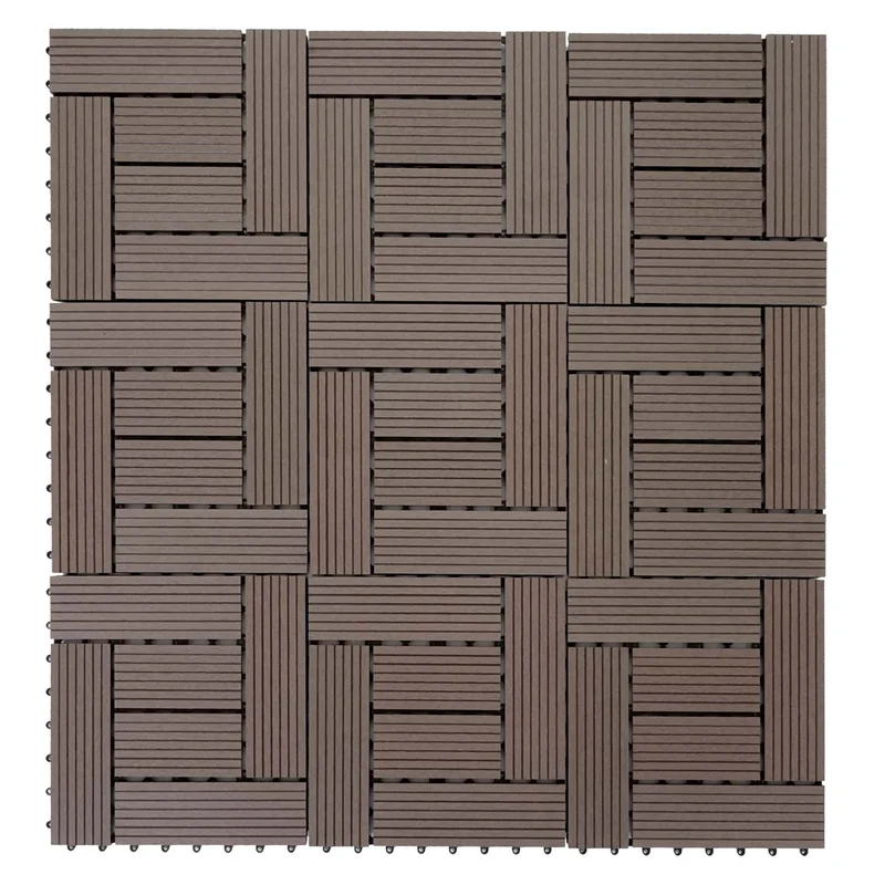 Carrelage de sol WPC balcon terrasse aspect bois 11 pièces 30x30cm 1m² décalage en teck couleur café 04_0005437