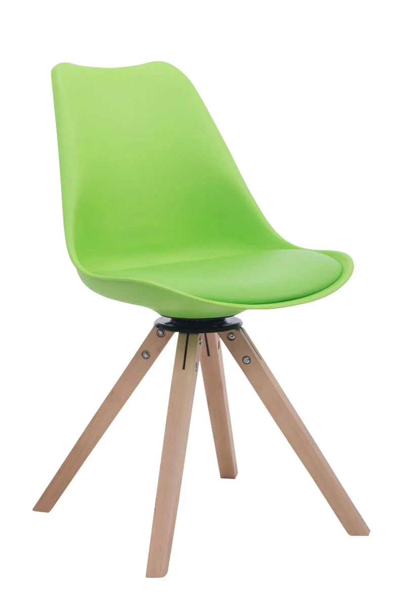 Chaise de salle à manger x1 chaise visiteur assise pivotant à 360° en PVC et plastique vert piètement en bois carré clair 10_0003468