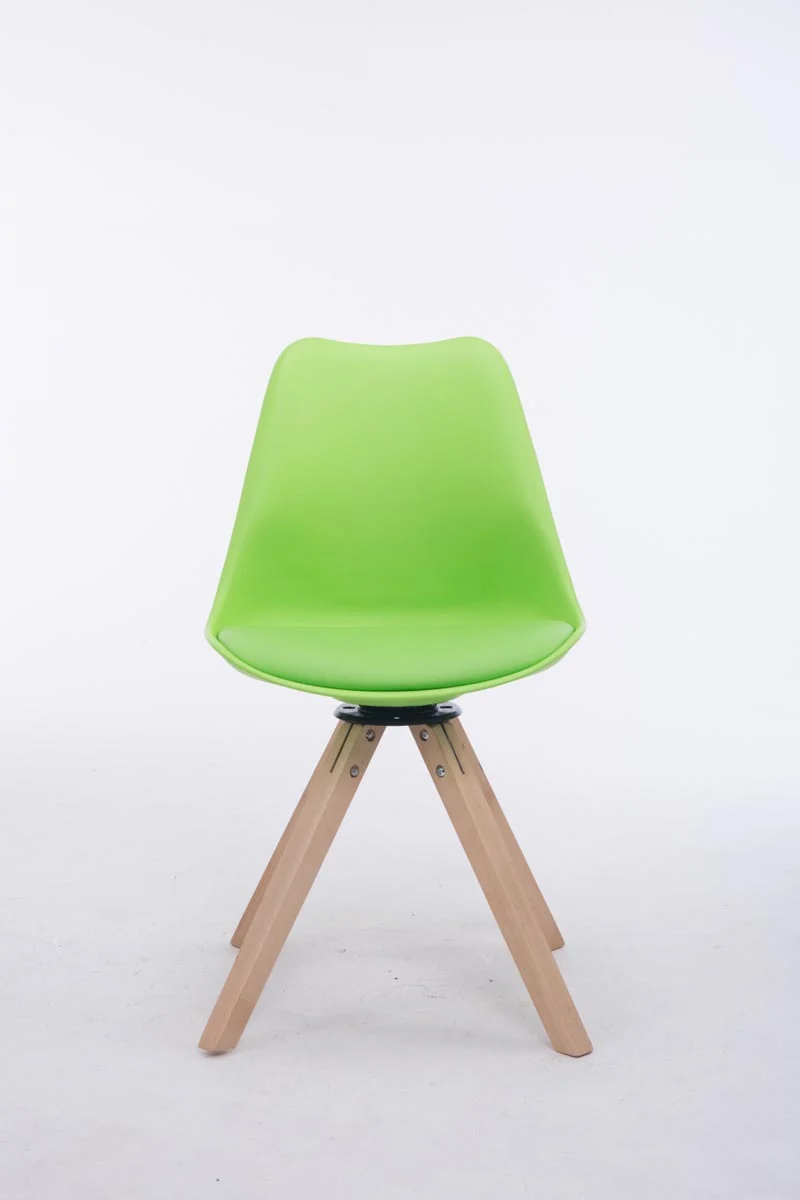 Chaise de salle à manger x1 chaise visiteur assise pivotant à 360° en PVC et plastique vert piètement en bois carré clair 10_0003468