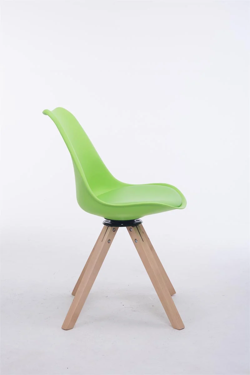 Chaise de salle à manger x1 chaise visiteur assise pivotant à 360° en PVC et plastique vert piètement en bois carré clair 10_0003468