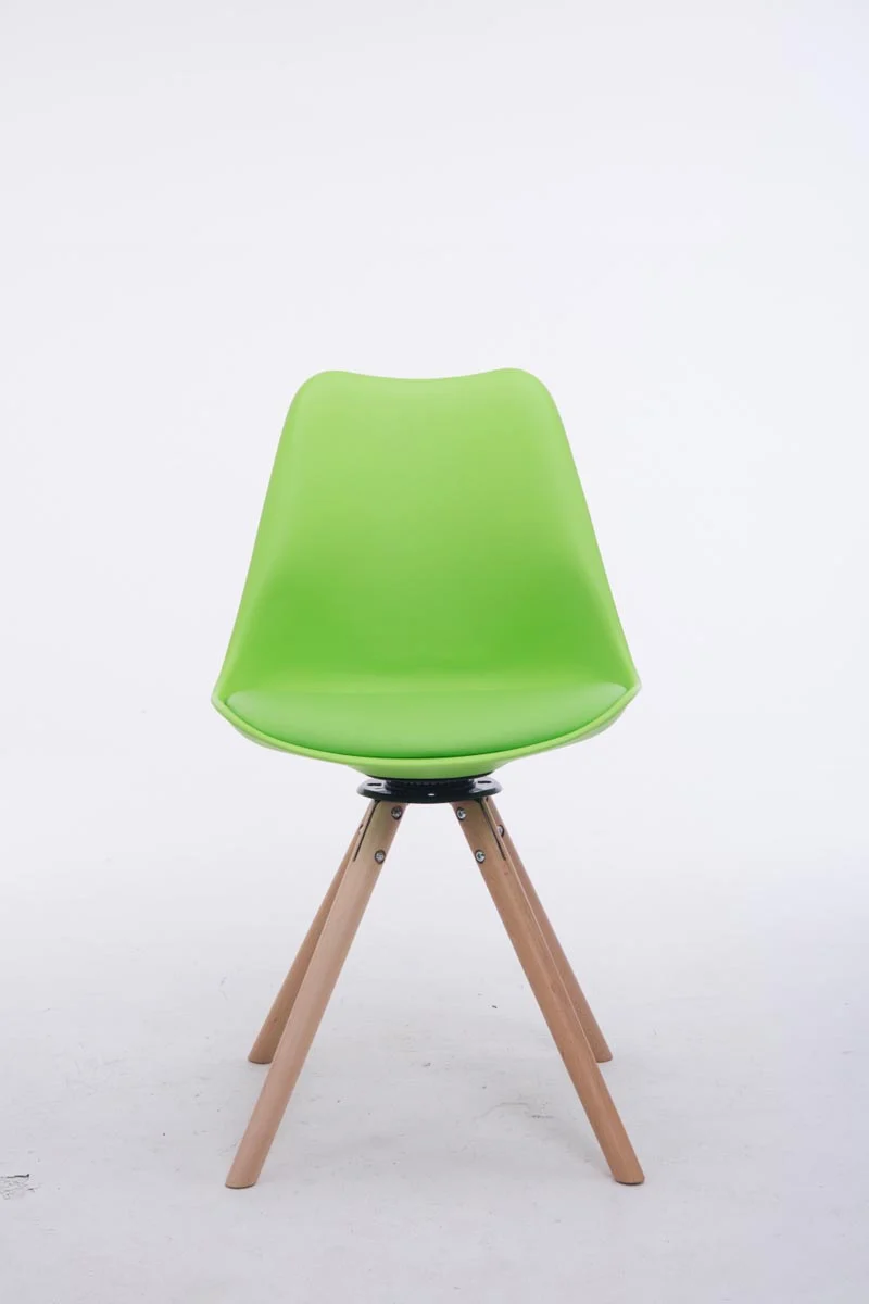 Chaise de salle à manger x1 chaise visiteur assise pivotant à 360° en plastique et PVC vert piètement en bois rond clair 10_0008510