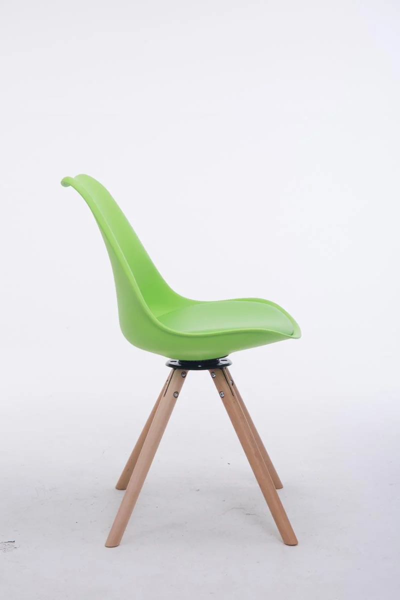 Chaise de salle à manger x1 chaise visiteur assise pivotant à 360° en plastique et PVC vert piètement en bois rond clair 10_0008510
