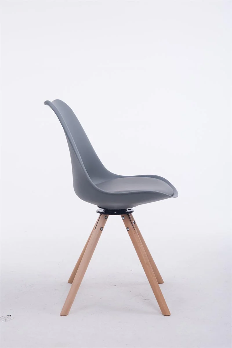 Chaise de salle à manger x1 chaise visiteur assise pivotant à 360° en plastique et PVC gris piètement en bois rond clair 10_0008312