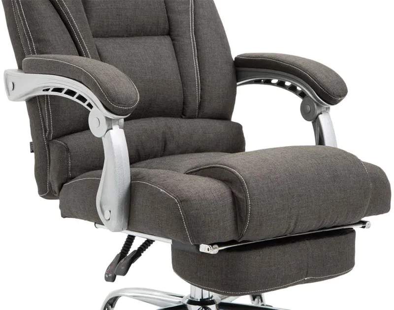 Fauteuil de bureau ergonomique avec repose-pieds extensible accoudoirs en tissu gris foncé et métal 10_0007066