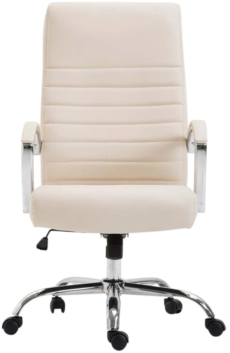 Fauteuil de bureau mécanisme d'inclinaison accoudoirs coutures décoratives en PVC crème et métal chromé 10_0006999