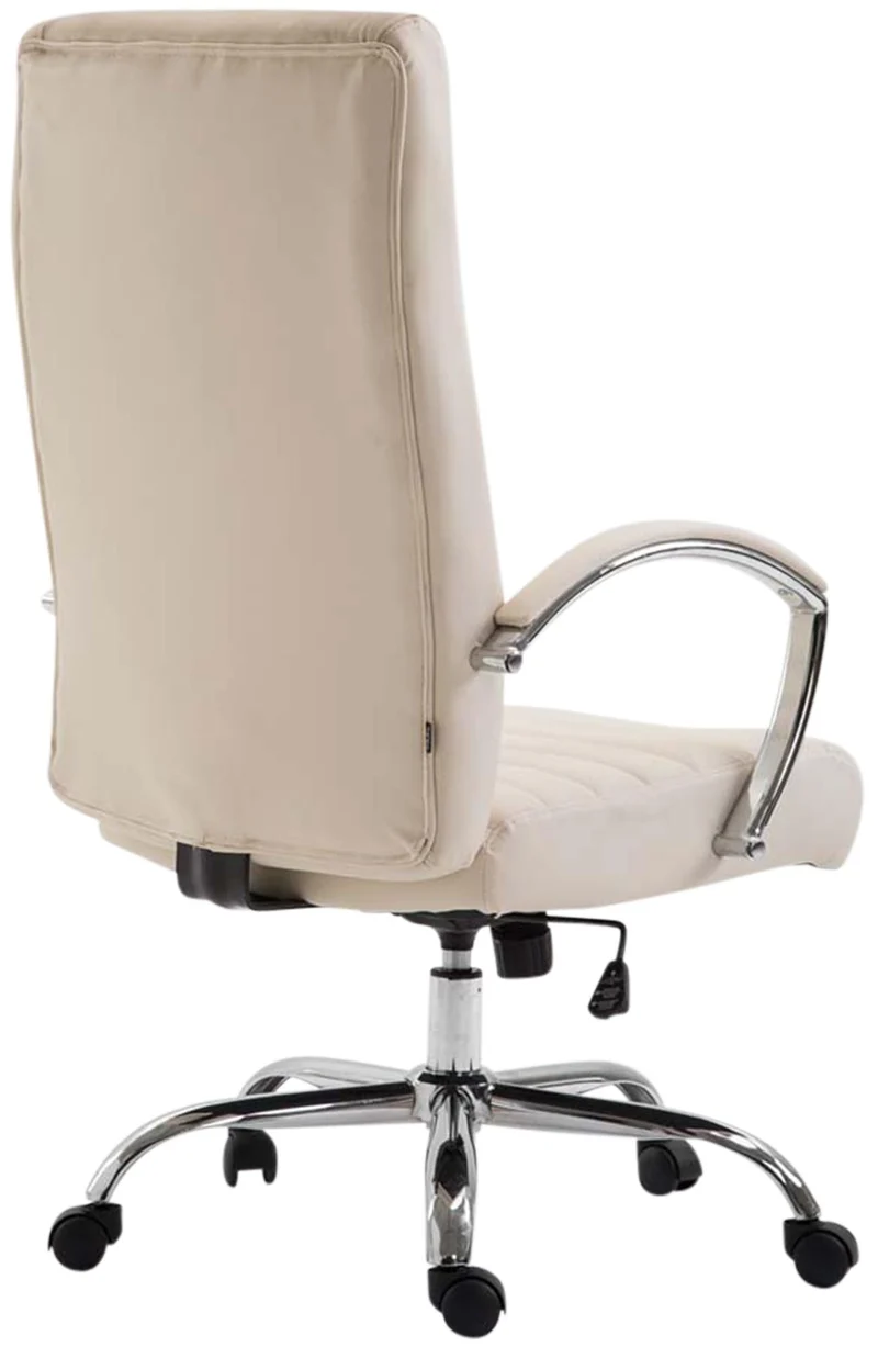 Fauteuil de bureau mécanisme d'inclinaison accoudoirs coutures décoratives en PVC crème et métal chromé 10_0006999