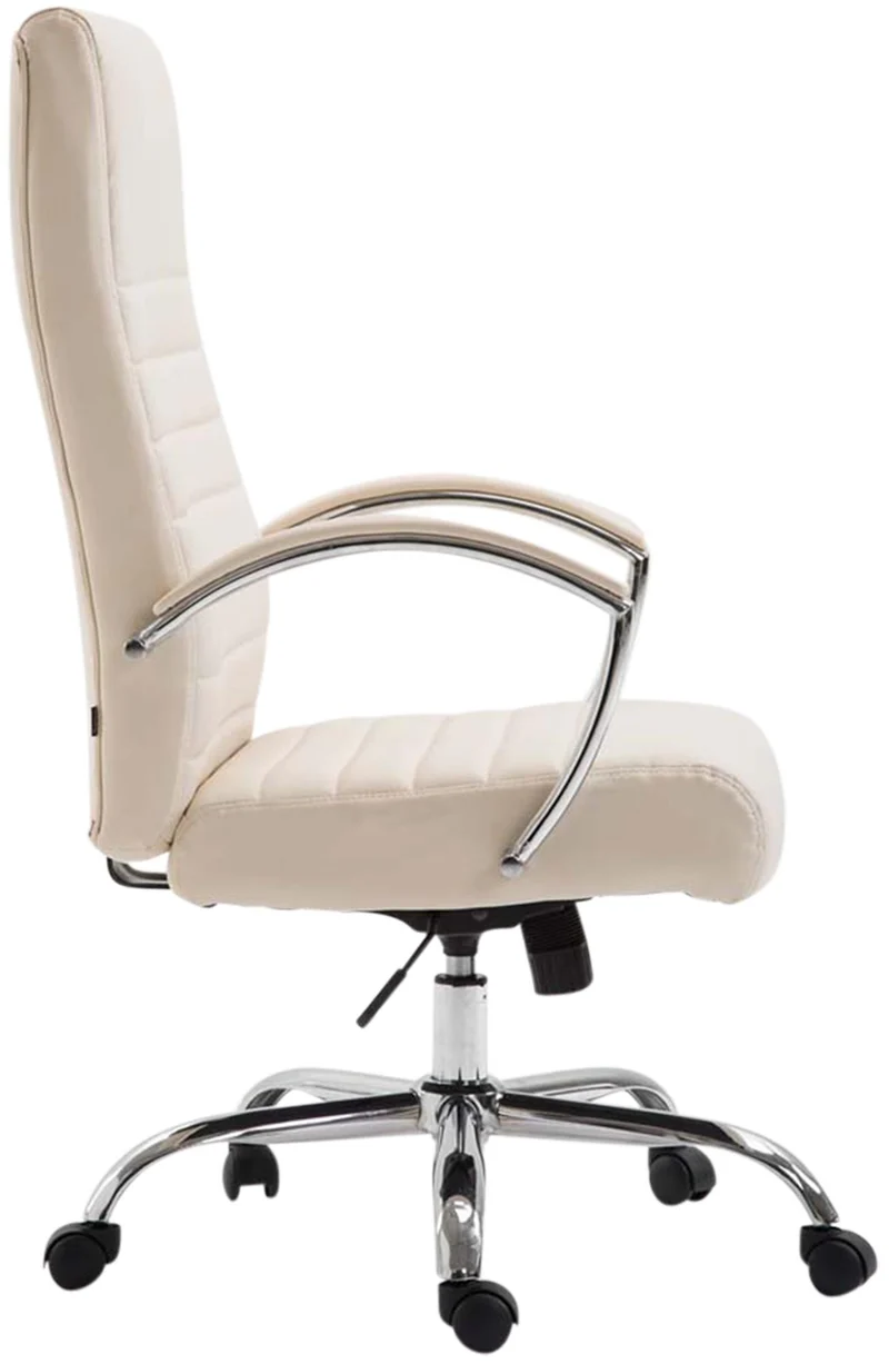 Fauteuil de bureau mécanisme d'inclinaison accoudoirs coutures décoratives en PVC crème et métal chromé 10_0006999