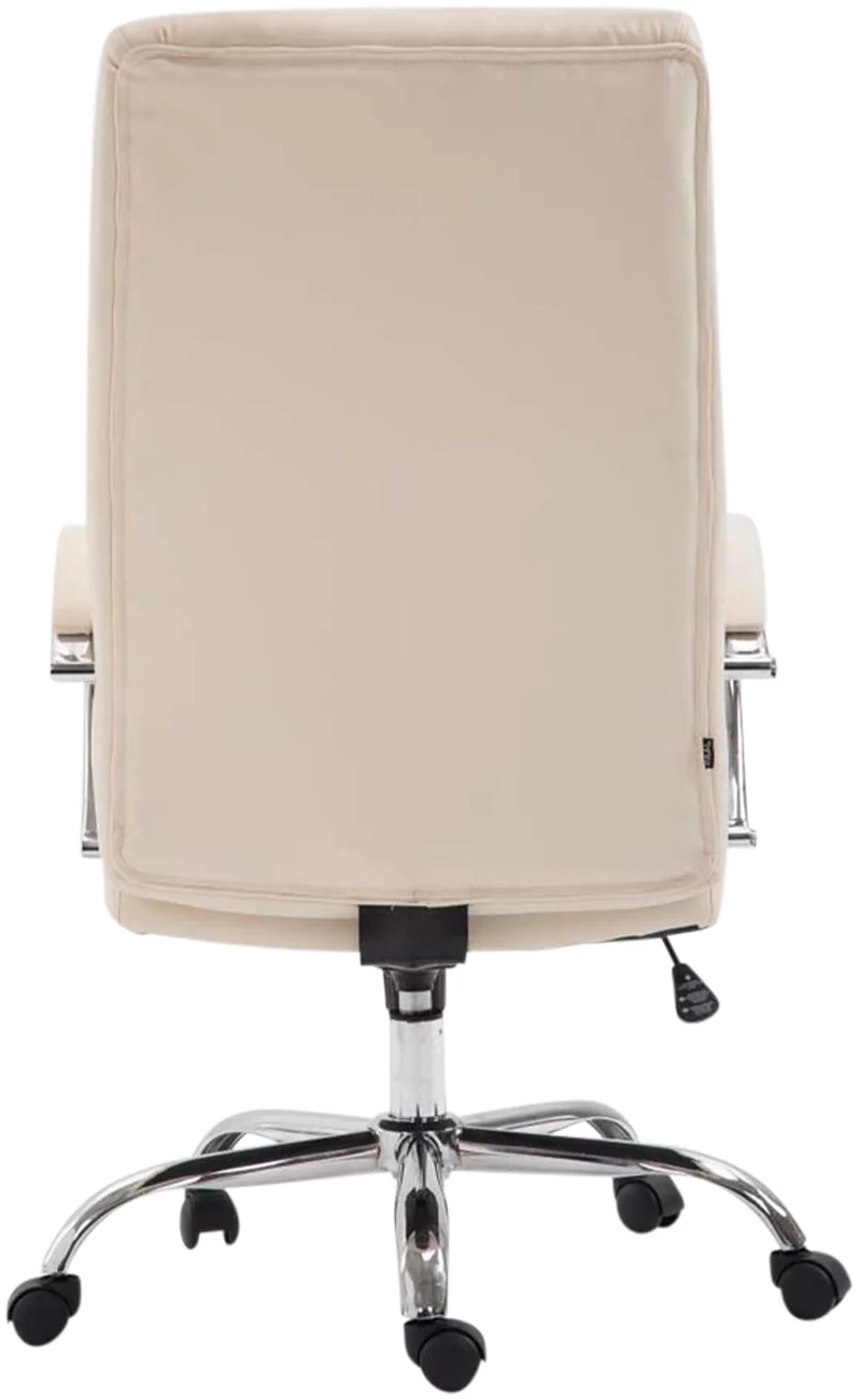 Fauteuil de bureau mécanisme d'inclinaison accoudoirs coutures décoratives en PVC crème et métal chromé 10_0006999
