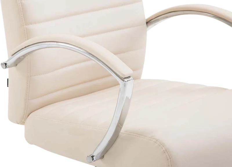 Fauteuil de bureau mécanisme d'inclinaison accoudoirs coutures décoratives en PVC crème et métal chromé 10_0006999