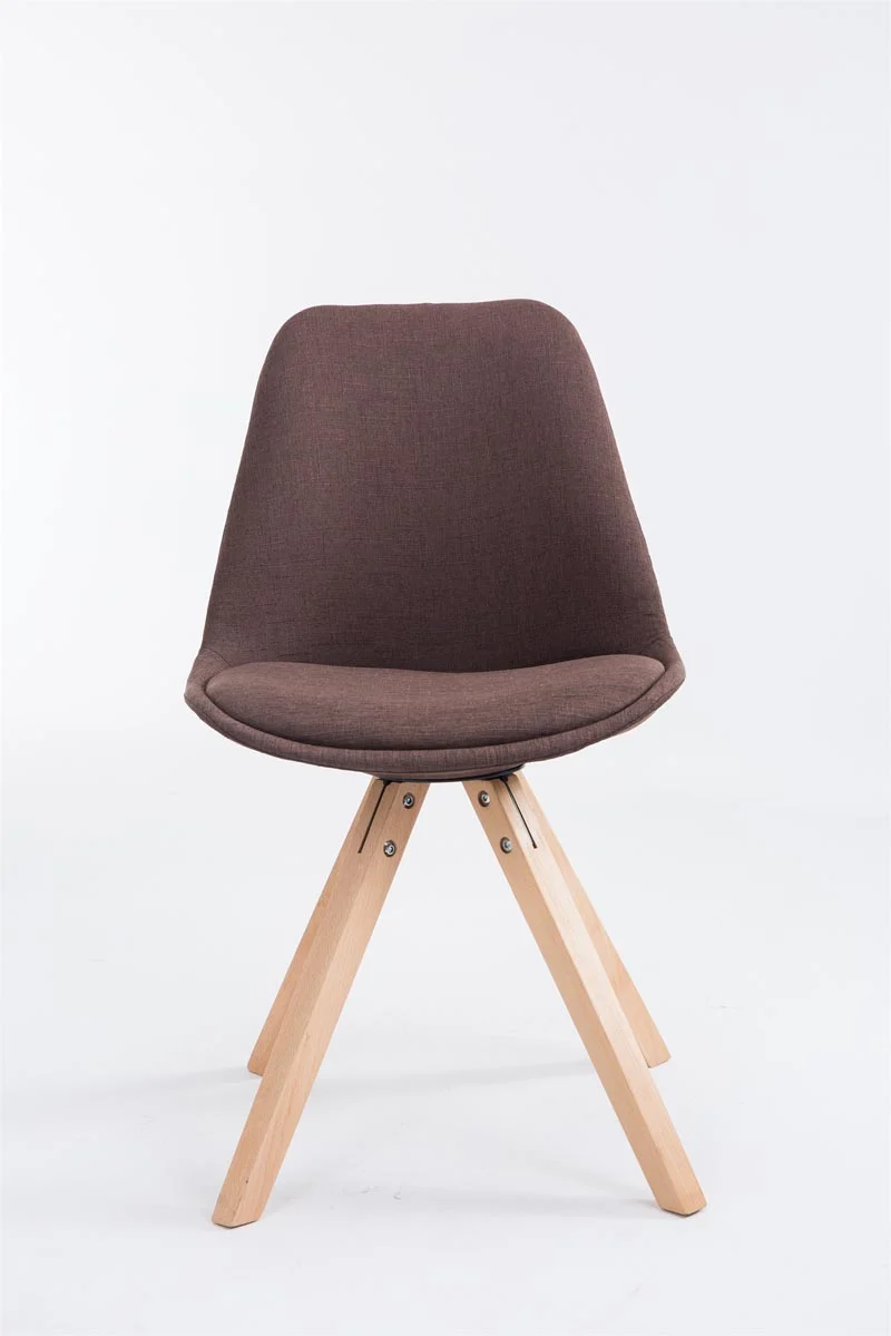 Chaise de salle à manger design scandinave en tissu marron et pieds en bois clair forme carré 10_0003456