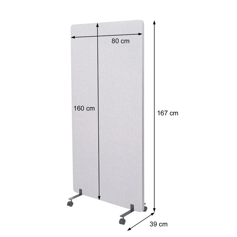 Cloison acoustique à double paroi paravent de bureau séparateur de pièce panneau d'affichage tissu gris 167x80 cm 04_0006422