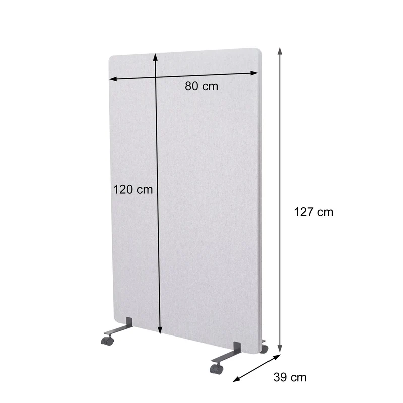 Cloison acoustique double paroi paravent de bureau séparateur de pièce panneau d'affichage tissu gris 127x80 cm 04_0006417