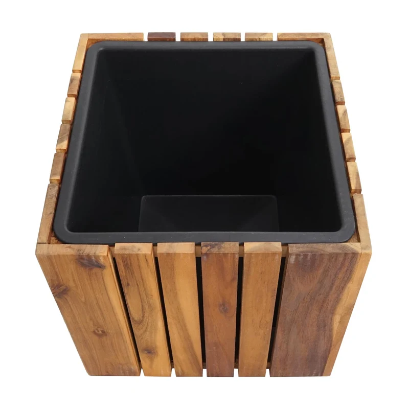 Jardinière pot de fleurs cache-pot carré 32x32x32 cm pour extérieur en bois d'acacia marron 04_0007219