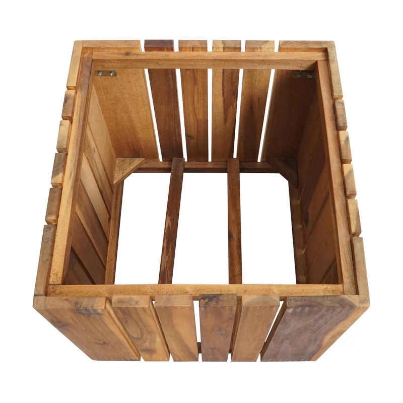 Jardinière pot de fleurs cache-pot carré 32x32x32 cm pour extérieur en bois d'acacia marron 04_0007219