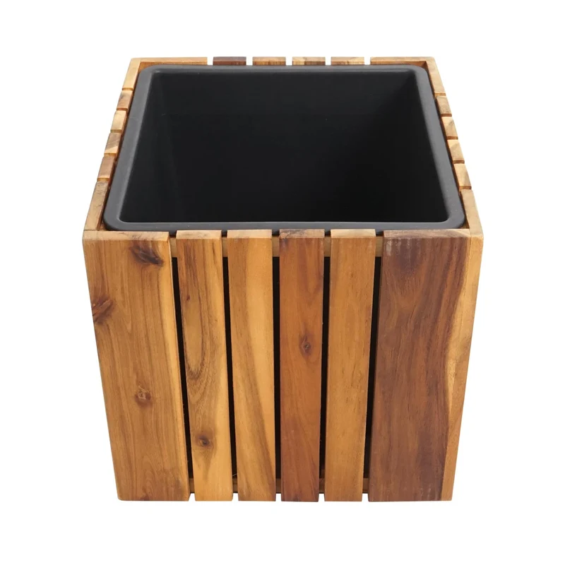 Jardinière pot de fleurs cache-pot carré 32x32x32 cm pour extérieur en bois d'acacia marron 04_0007219