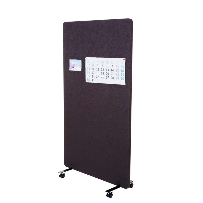Cloison acoustique double paroi paravent de bureau séparateur de pièce panneau d'affichage 147x80cm cm tissu marron-gris 04_0006427