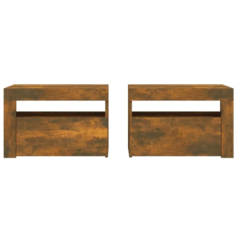 Lot de 2 tables de chevet avec lumière LED et espace de rangement 60 x 35 x 40 cm bois d'ingénierie marron DEC034837